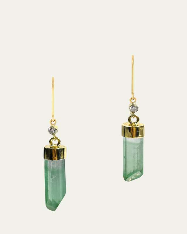 14K Green Tourmaline Diamond Cap Earrings